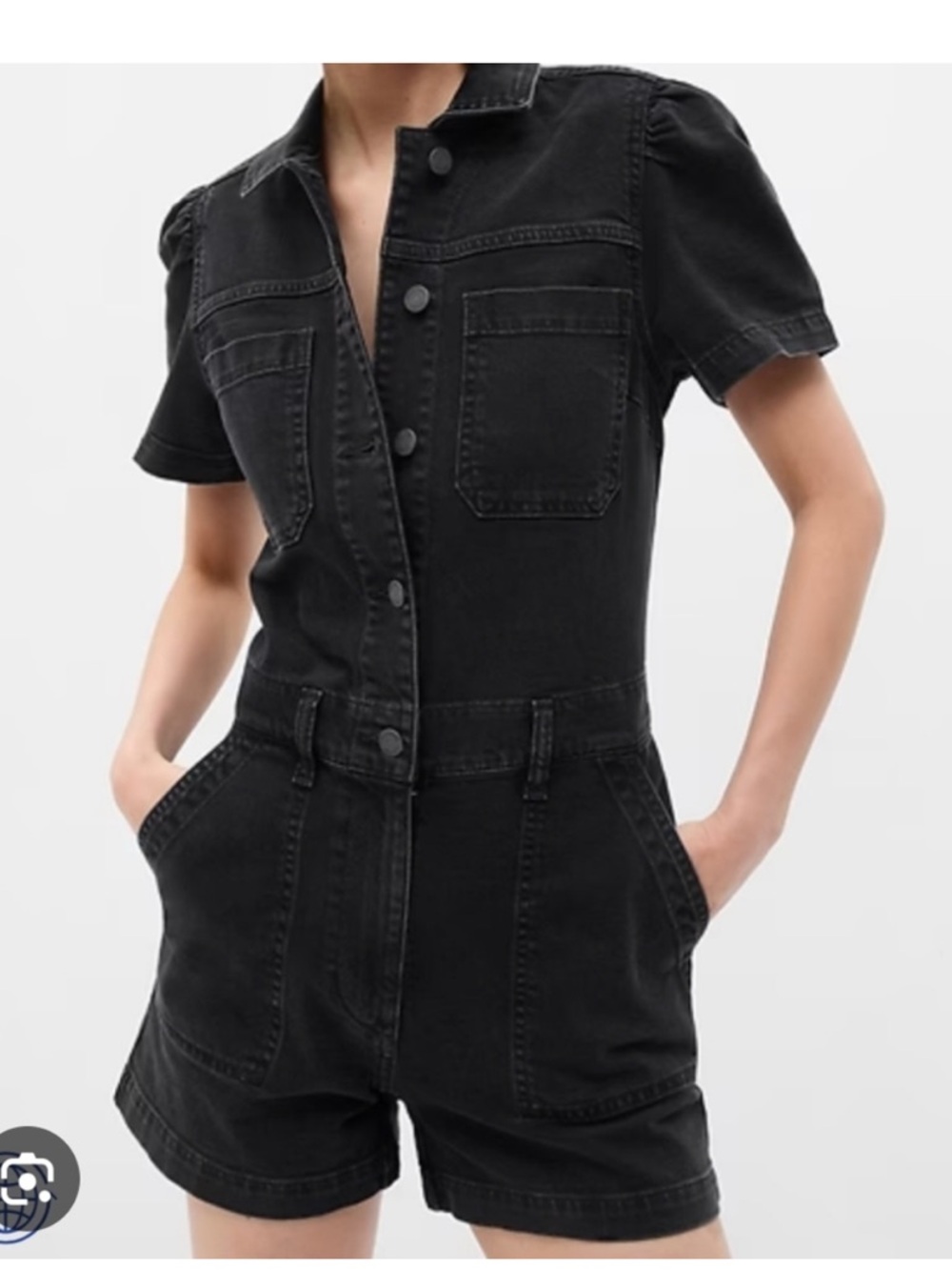 GAP Black Denim Button Front Romper